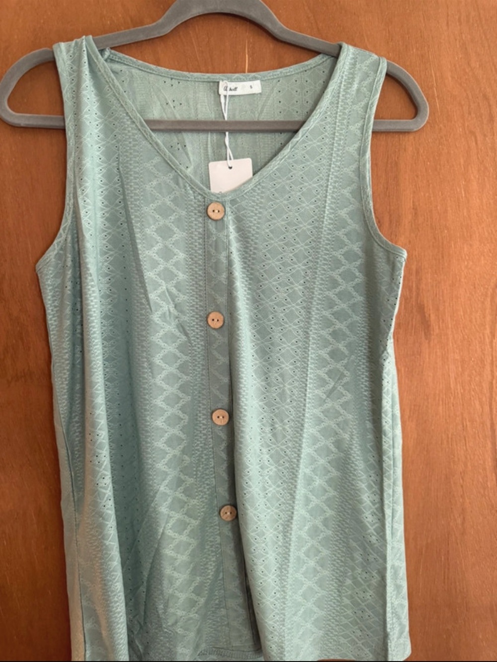 Button-Front Eyelet Tank Top in Sage Green